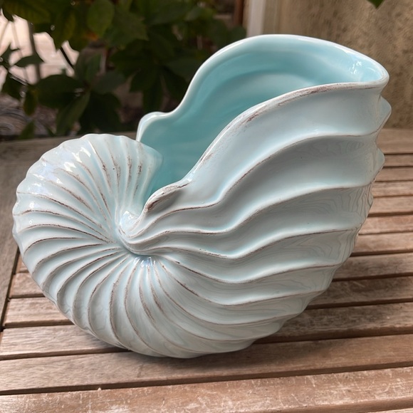 Vintage Blue Nautilus Shell Planter Vase - Picture 4 of 8